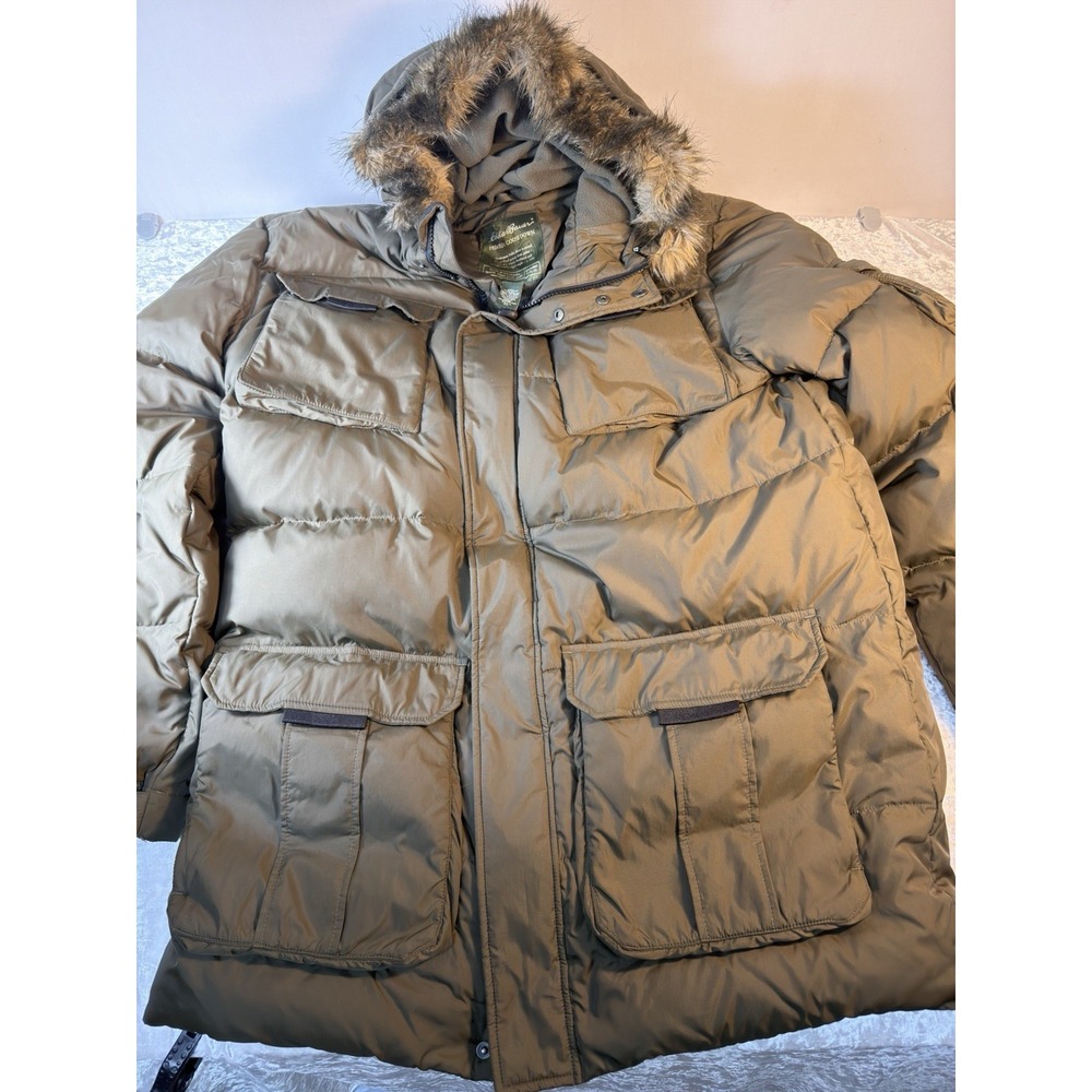 Eddie Bauer Parka Men XL Tall Goose Down Fur Hood Winter Coat Expedition